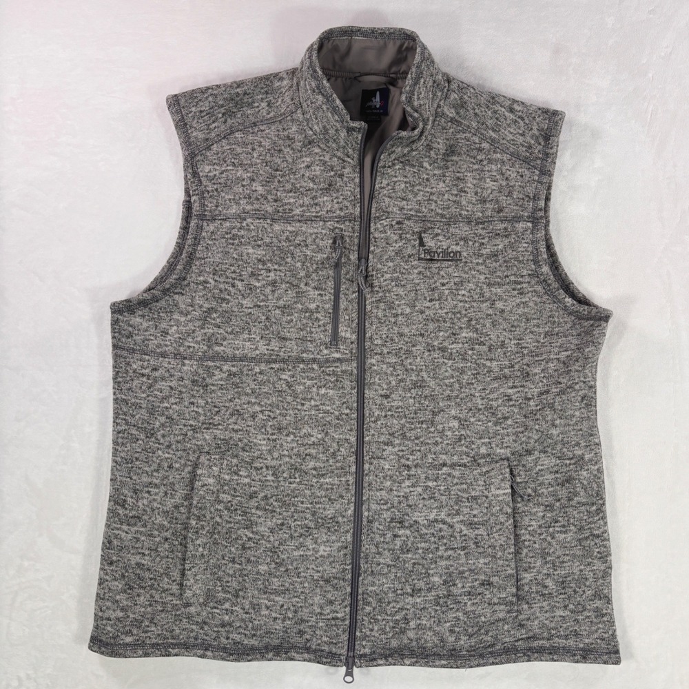 Johnnie-O Mens XL Gray Heathered Full Zip Sweater Fleece Vest Pavilion Golf Logo